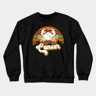 Cancer Zodiac Sign - Distressed Retro Sunset Crewneck Sweatshirt